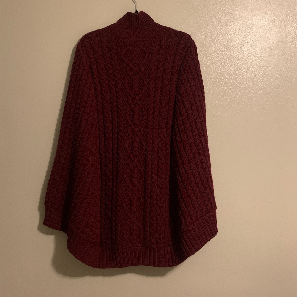 SAOL Women’s Aran Poncho Irish Cape  100% Merino Wool Turtle Neck Sweater S/M